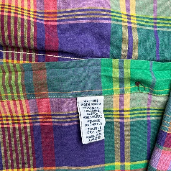 Ralph Lauren Button Down Shirt Men's L Green Colorful Plaid Preppy Casual - Picture 12 of 14